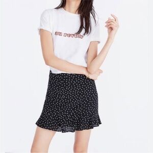 Madewell Black and White Ruffled Skater Mini Skirt